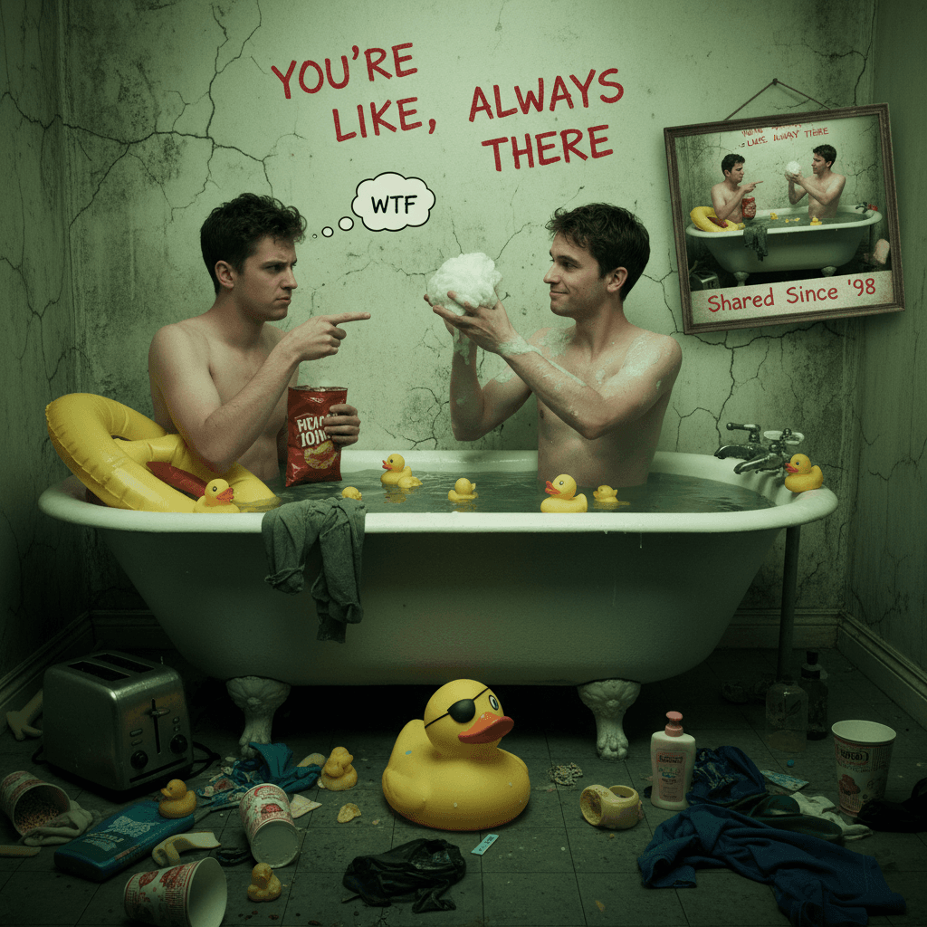 friend roasts you for being clingy, you casually reveal shared bathing