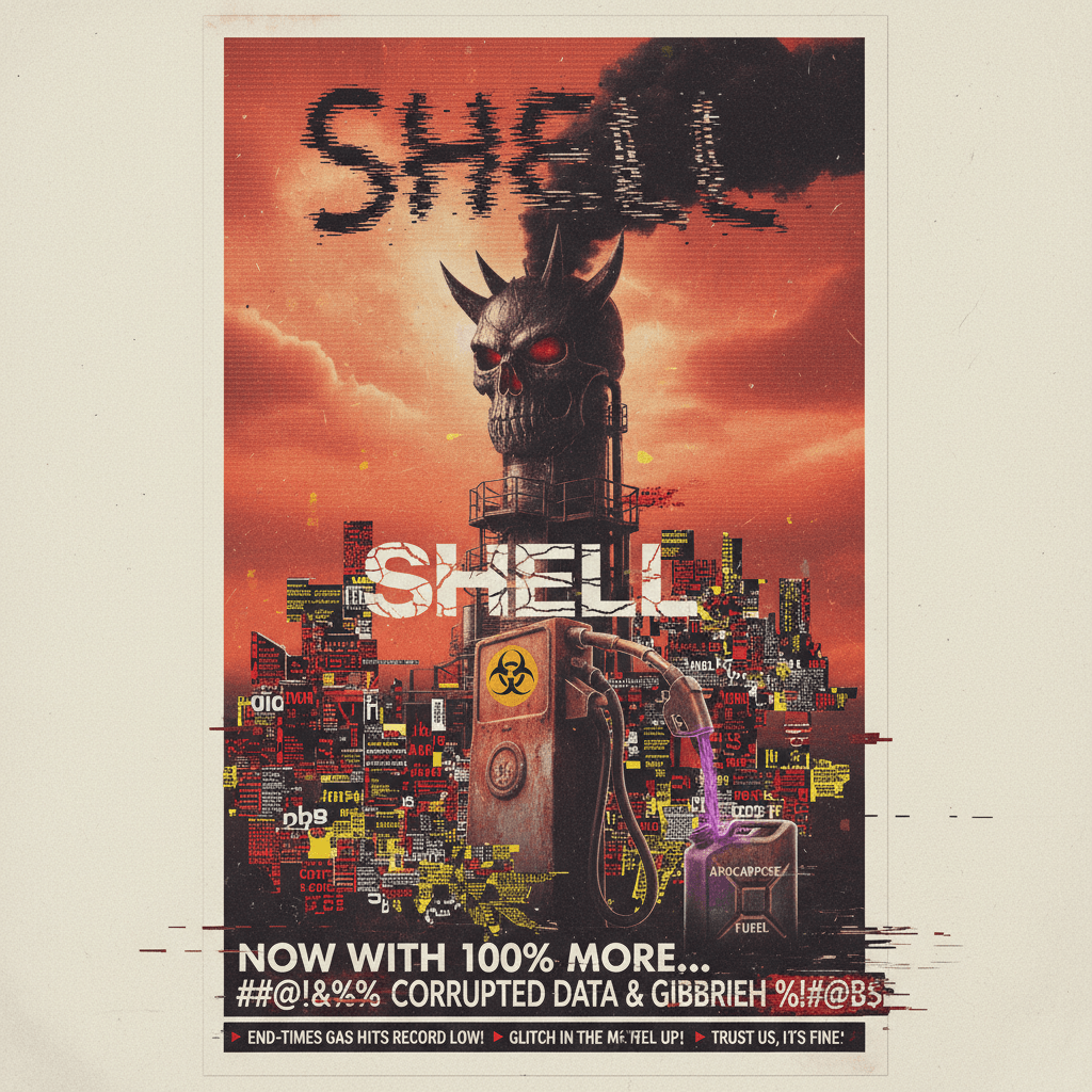 Shell's apocalypse fuel: now with 100% more corrupted text gibberish