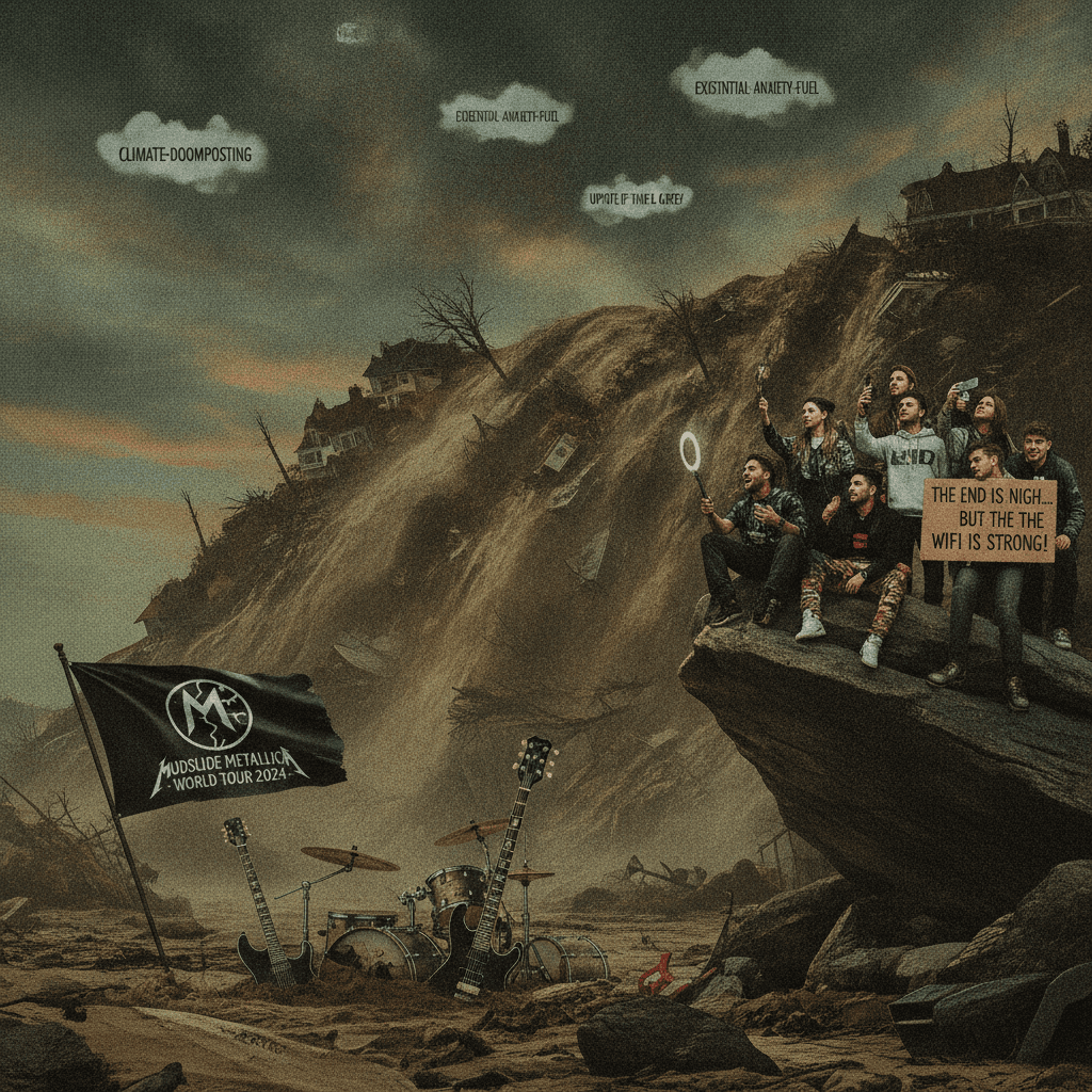 Real disaster footage meets Reddit climate manifesto energy