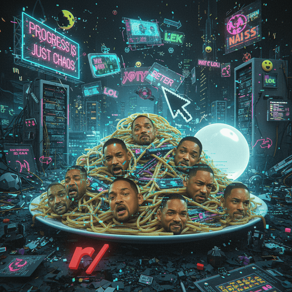 AI Will Smith spaghetti: proof that progress is just chaos with better rendering