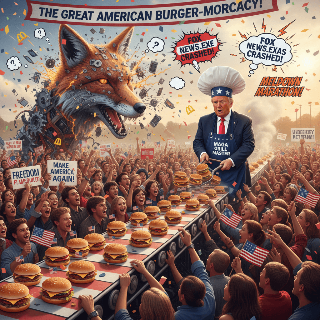 Trump feeds democracy one burger at a time, Fox News loses its mind