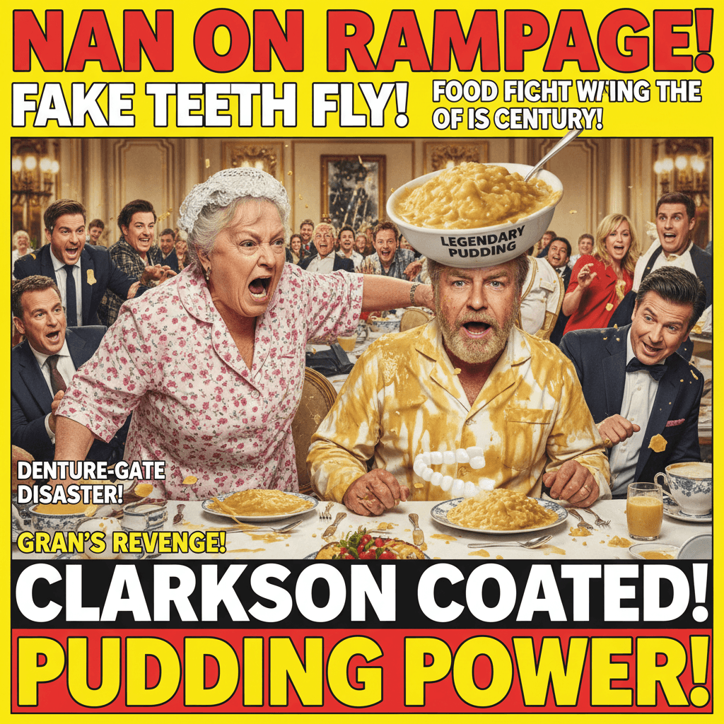 Grandma dentures go flying, Clarkson blamed, pudding remains legendary