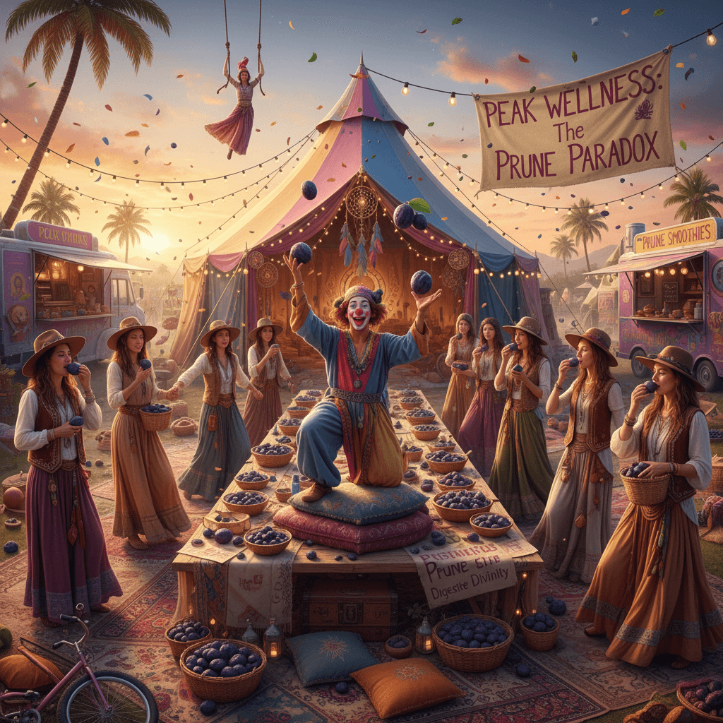 Vibe check: healing space + circus + eating raw prunes = peak wellness