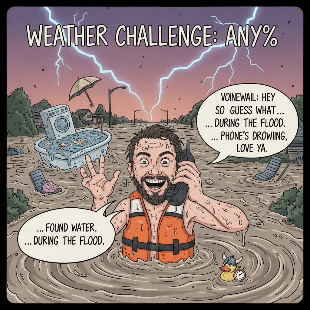 man discovers water during flood, documents via awkward voicemail