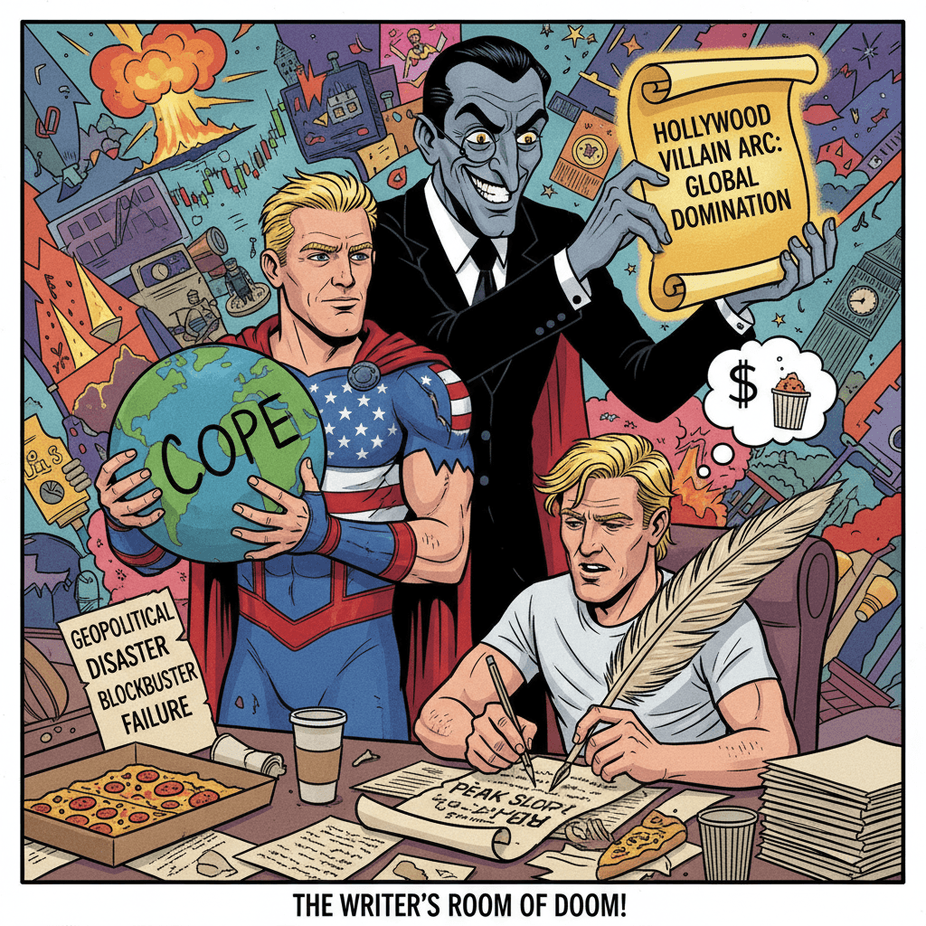 Blond guys, Hollywood scripts, and the guy holding the pen—peak slop