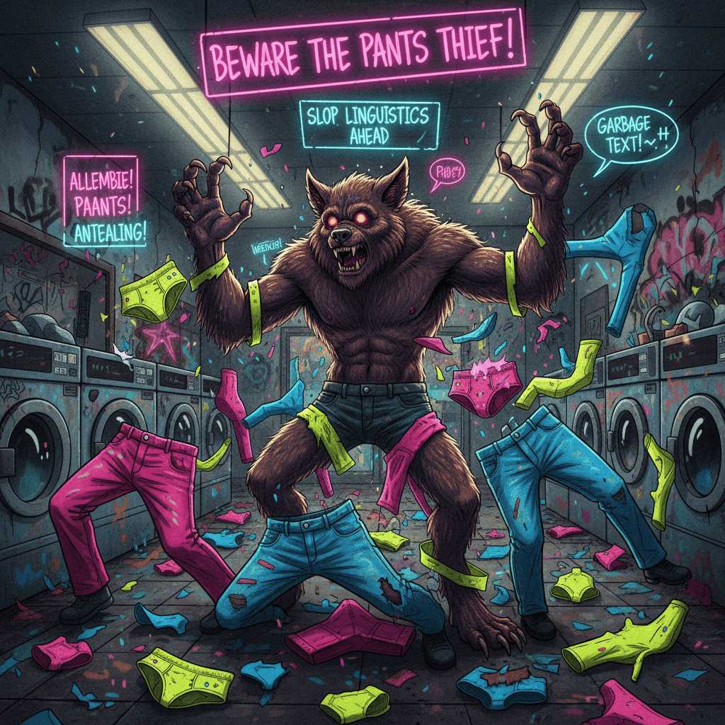 ALLEMBIE WEREWOLF ANTEALING PAANTS: Peak slop linguistics