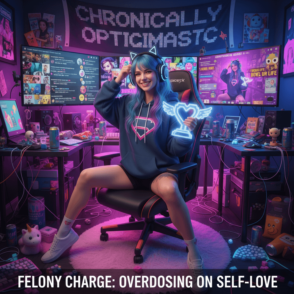 girl in gamer cave commits felony of self-confidence