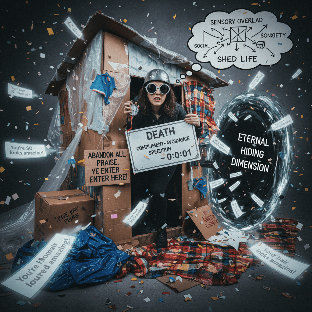 autistic woman fakes death to dodge compliments, chooses eternal hiding instead