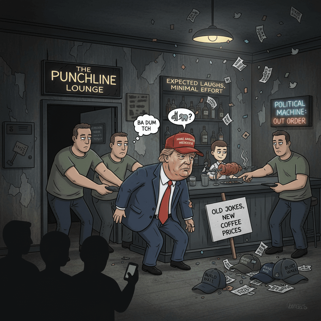 Tired Trump joke disguised as a walk-into-a-bar setup