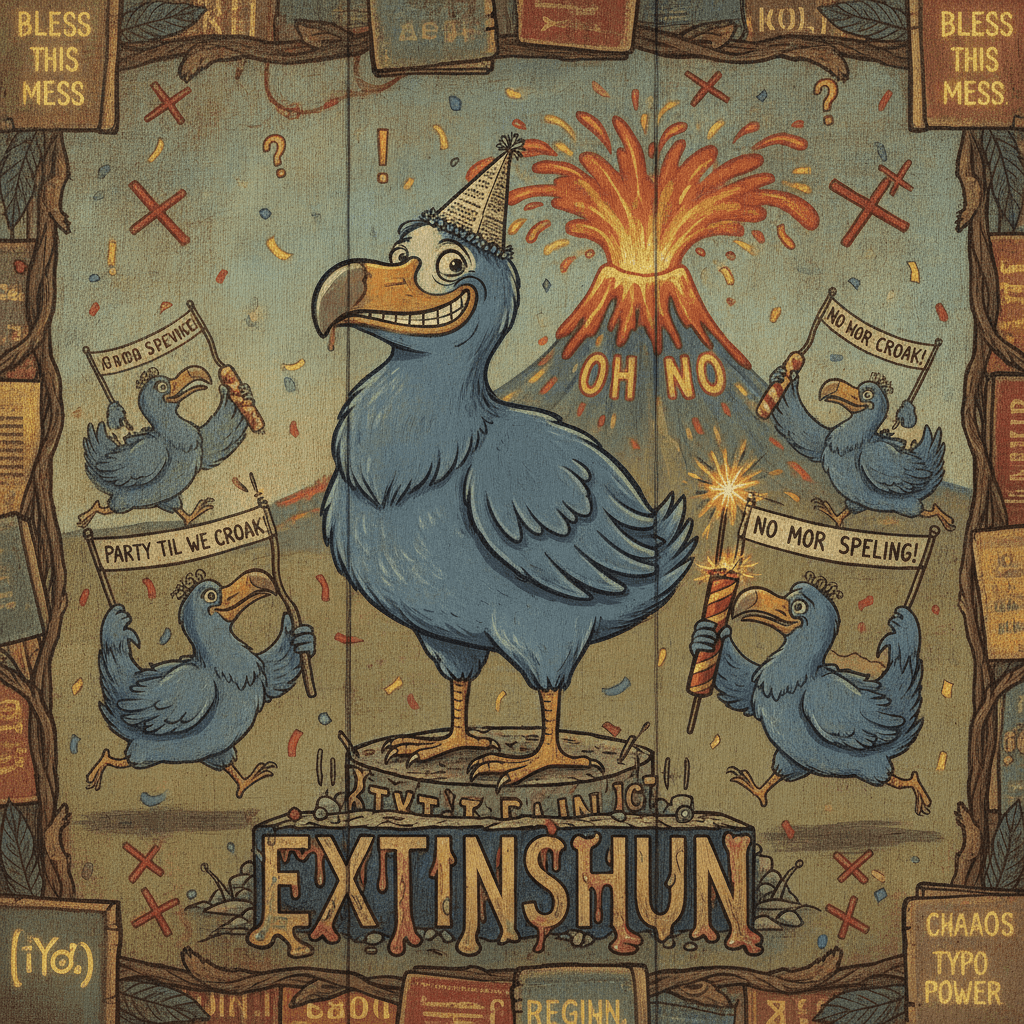 dodo celebrates extinction with confidence and a spelling error