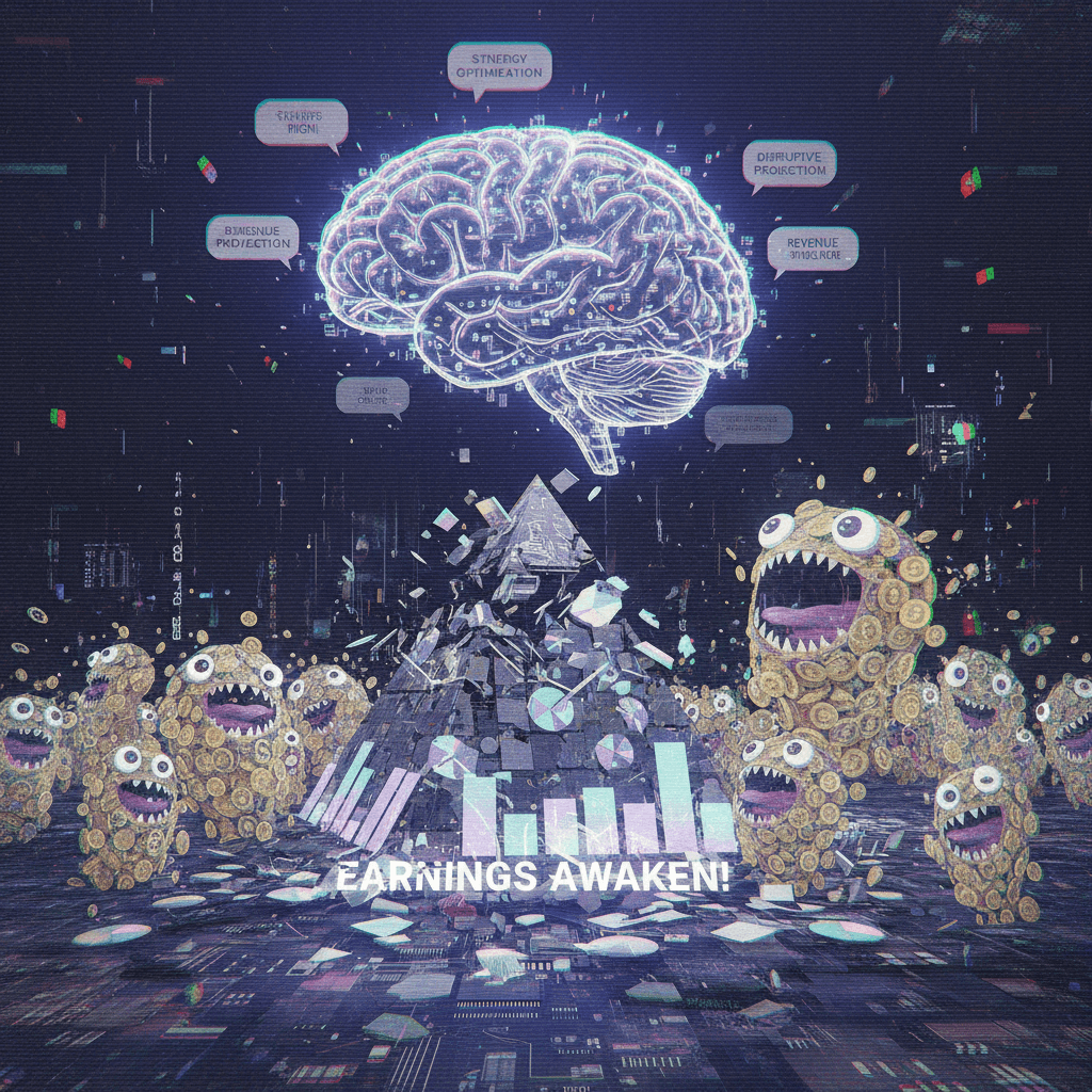 tech bro fever dream where simulation crumbles and Q3 earnings become sentient