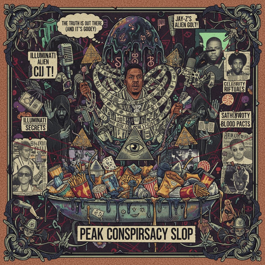 programmable alien goo, jay-z rituals, peak conspiracy slop