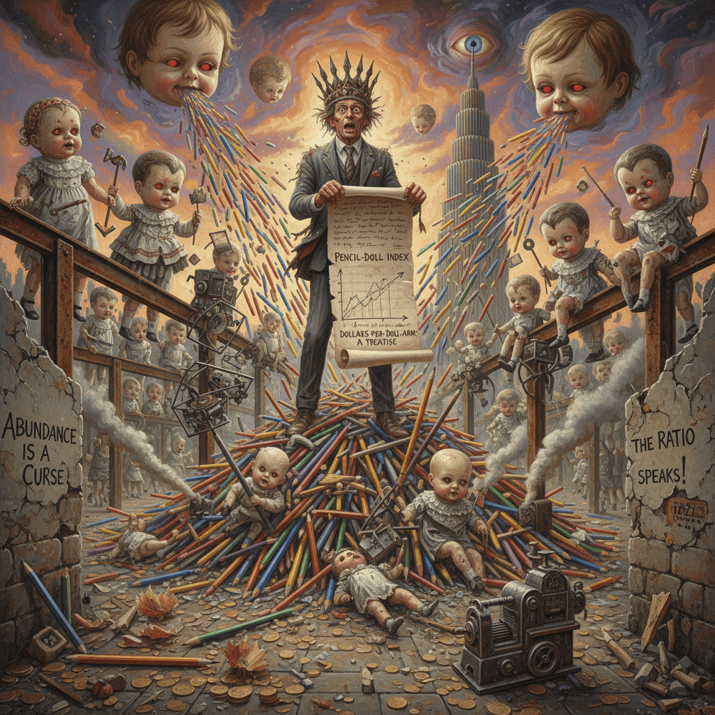 Man rants about pencil surplus with unhinged doll-to-steel ratio wisdom