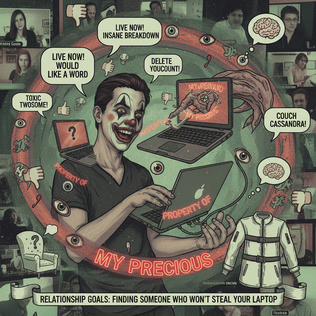 Laptop custody battle triggers full psychiatric episode, relationship goals