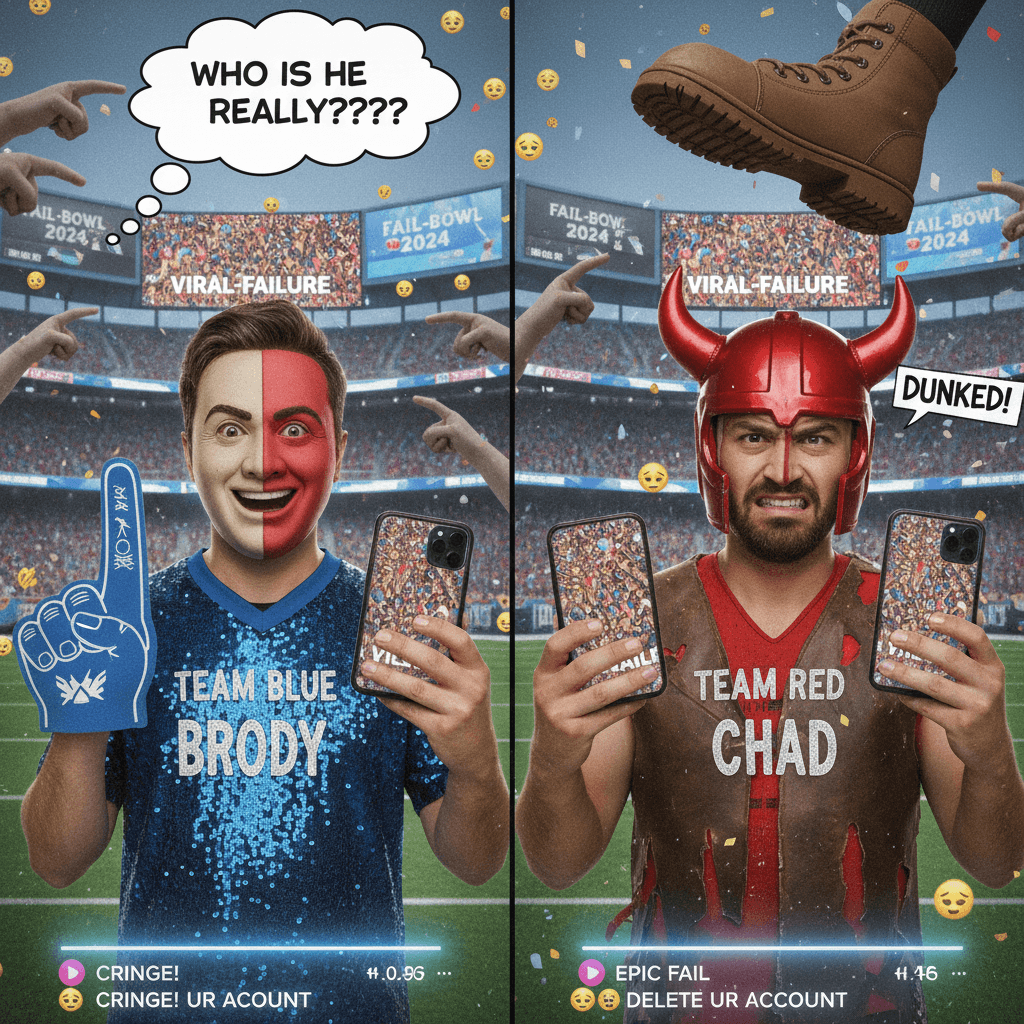 guy pretends to be two different people for superbowl clout, gets dunked on