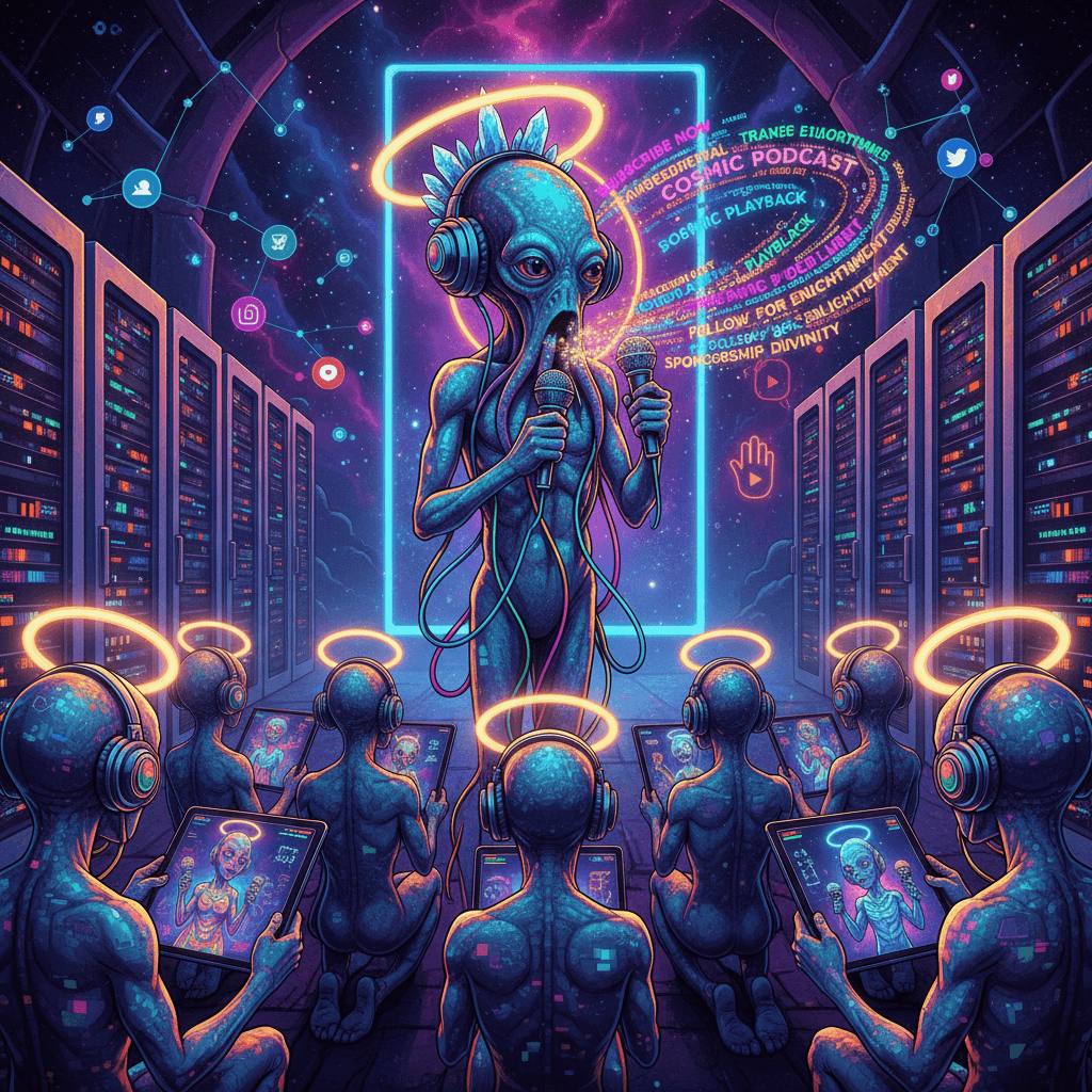 aliens discovered podcasts and decided to start a religion about it