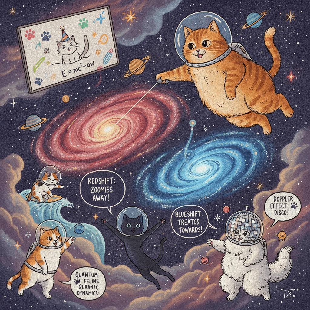 cats in space explain redshift/blueshift, somehow educational AND unhinged