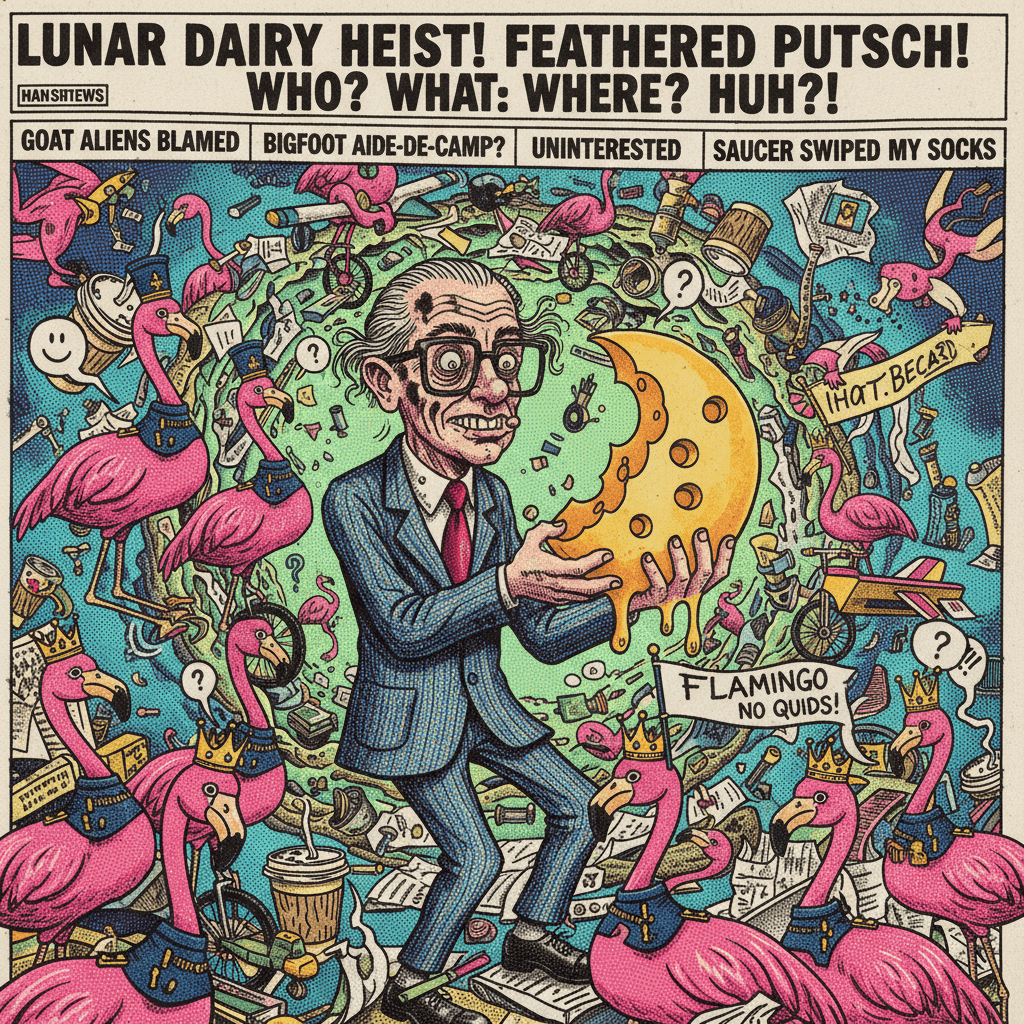 peak unhinged journalism: moon cheese theft & flamingo coups with zero answers