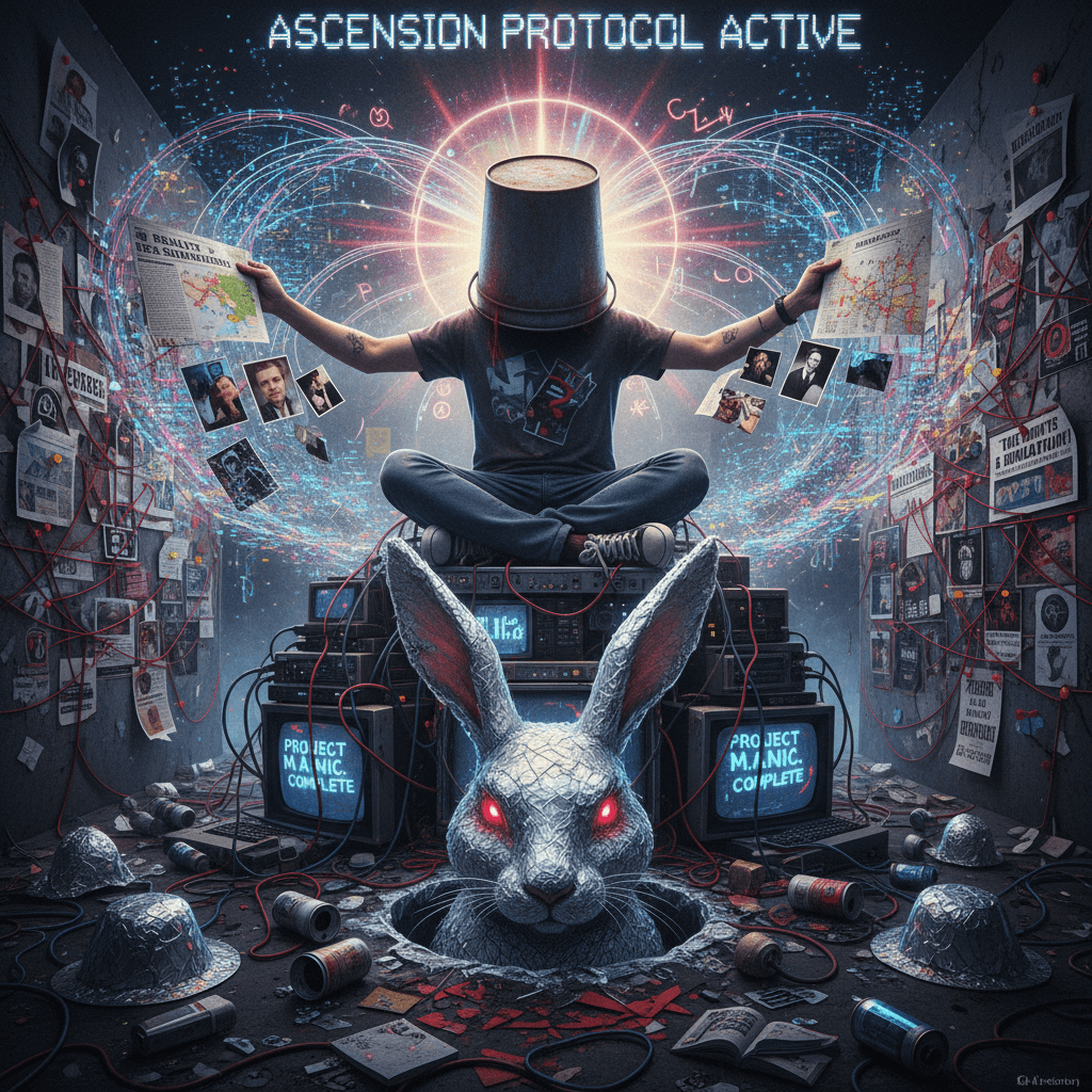 Bucket-headed maniac achieves enlightenment, collages reality into submission