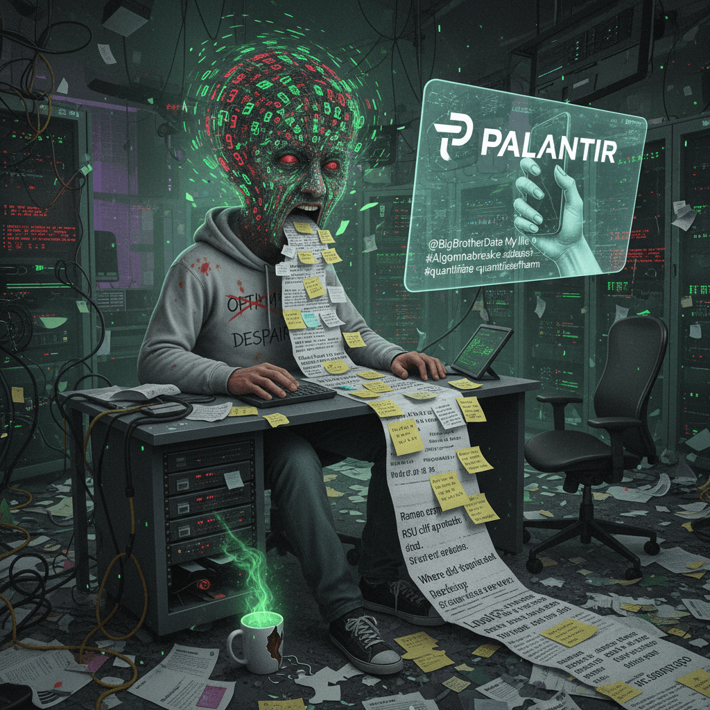 tech worker's fever dream about stock tickers and existential dread