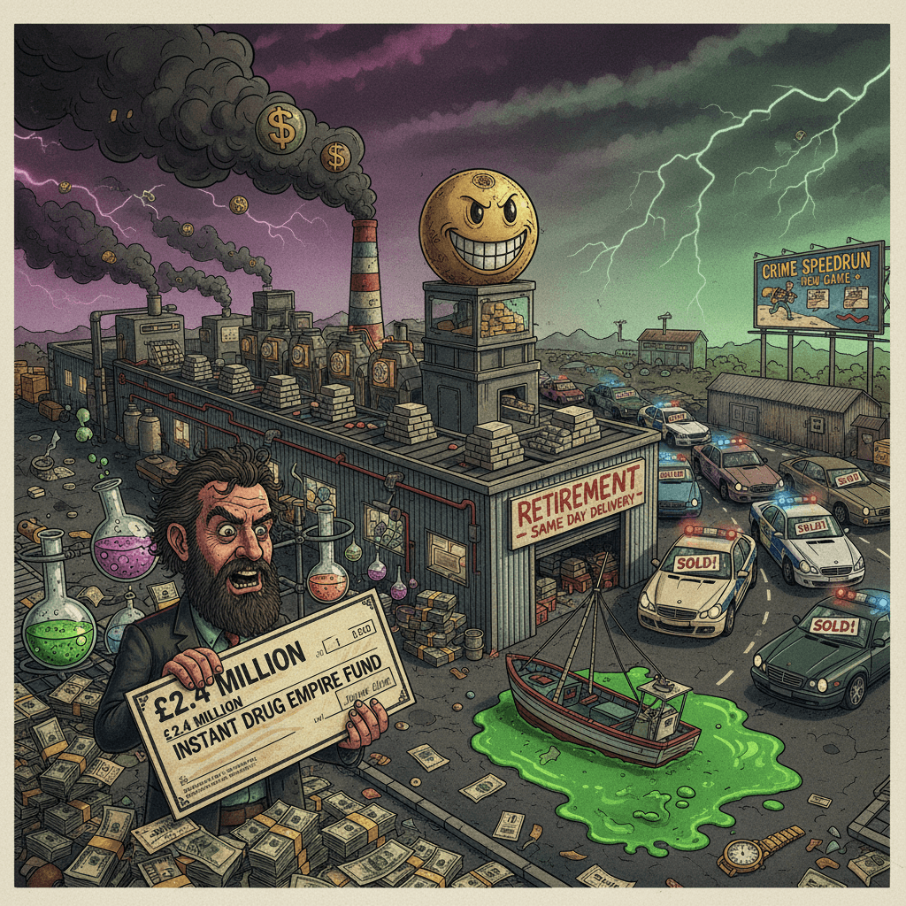 man wins £2.4m, immediately pivots to industrial drug manufacturing