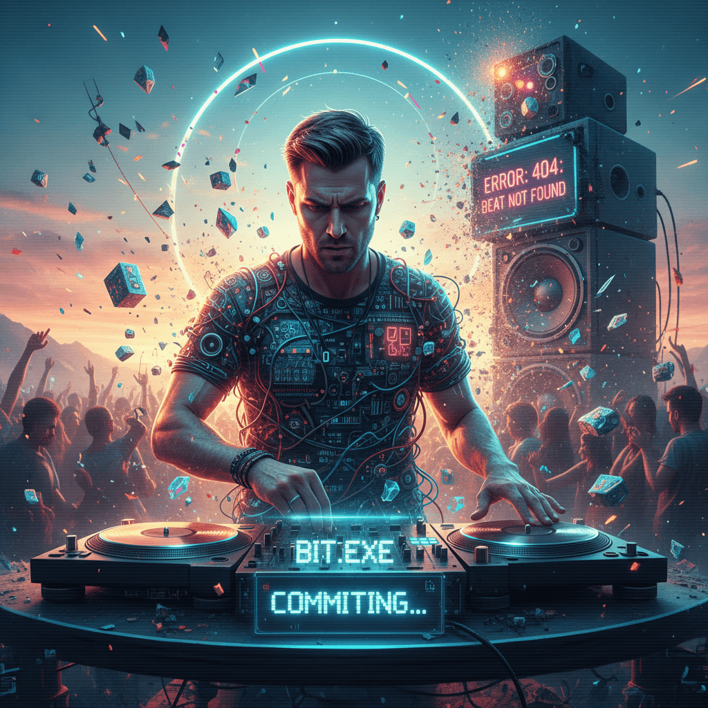 DJ commits to the bit, shirt confirms the audio crime in progress