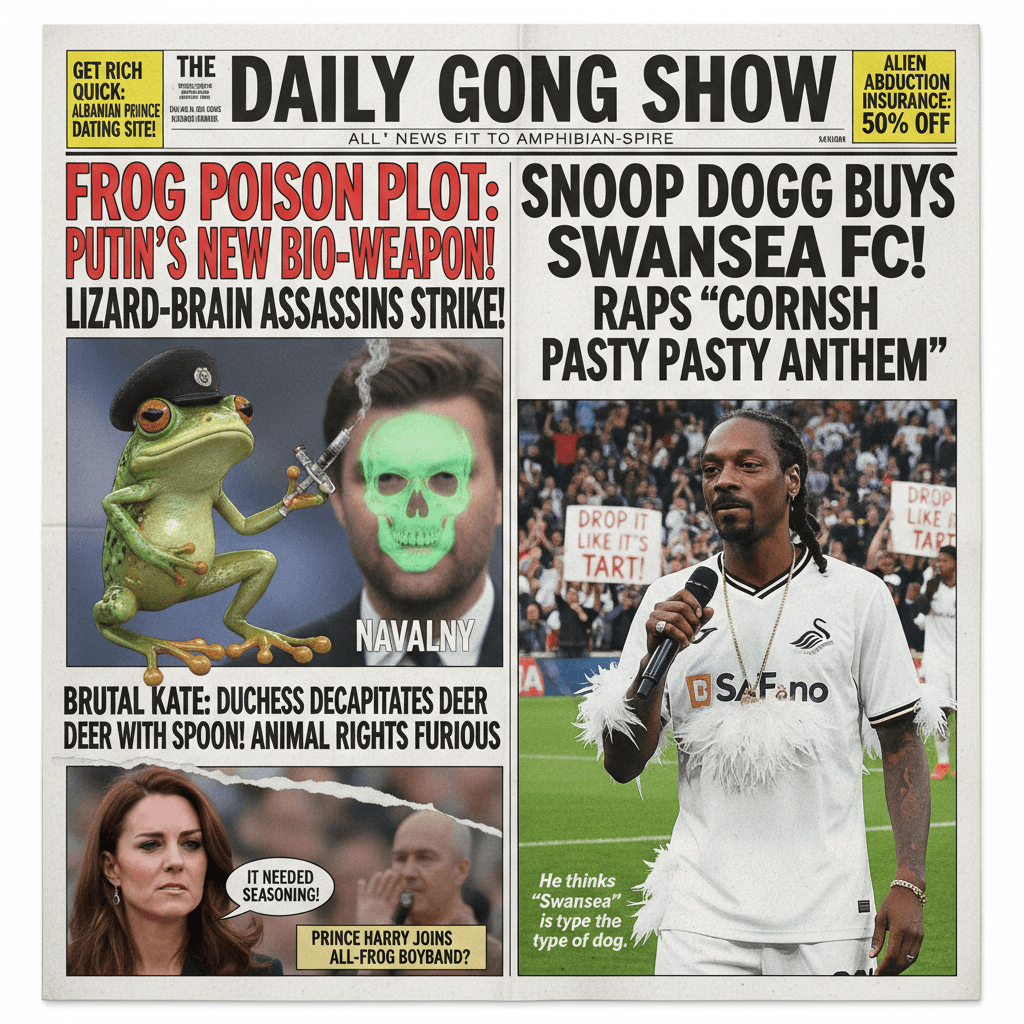 Frog toxin kills Navalny, Snoop wants Swansea, Kate's brutal. Peak tabloid chaos.
