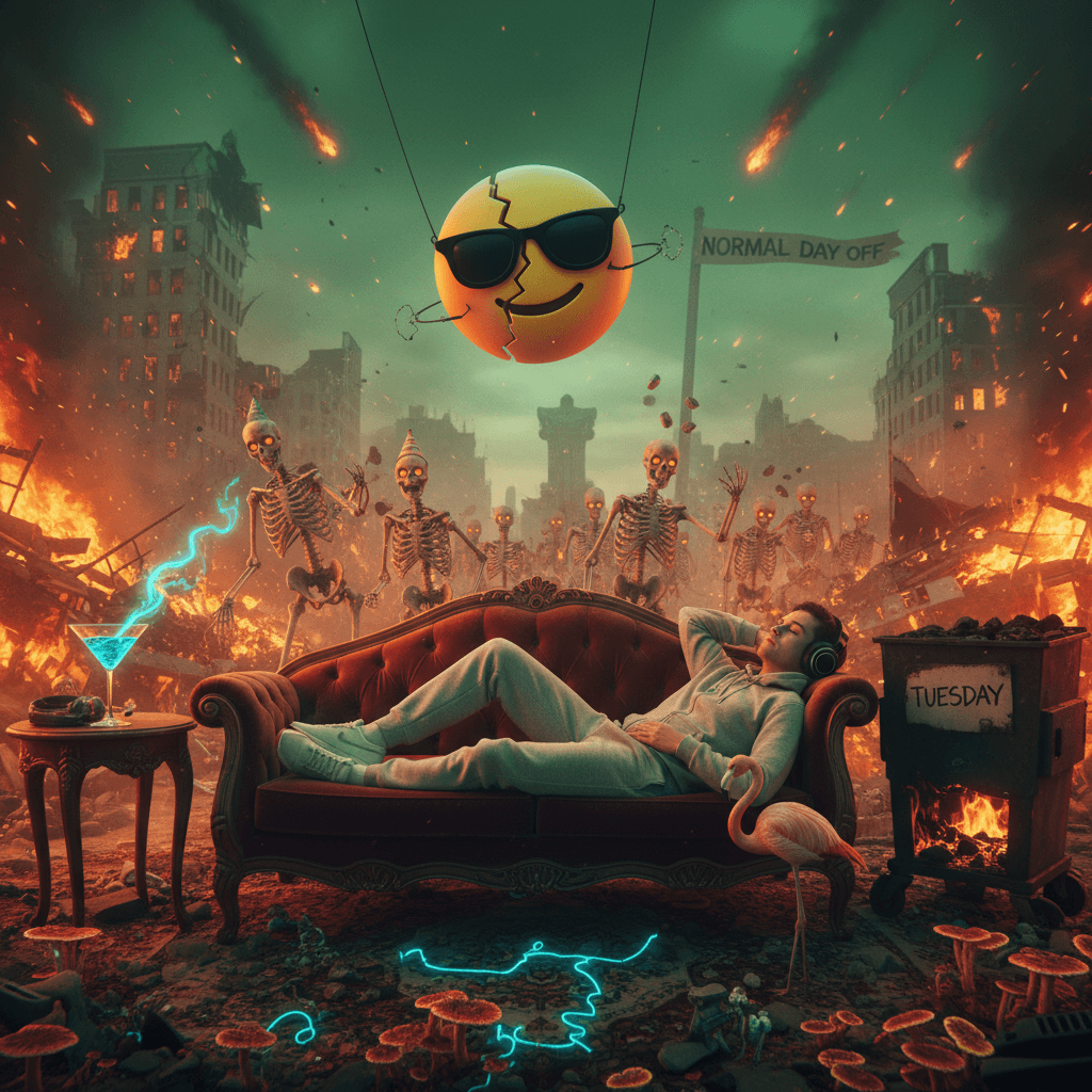 just vibing while civilization implodes, totally normal Tuesday