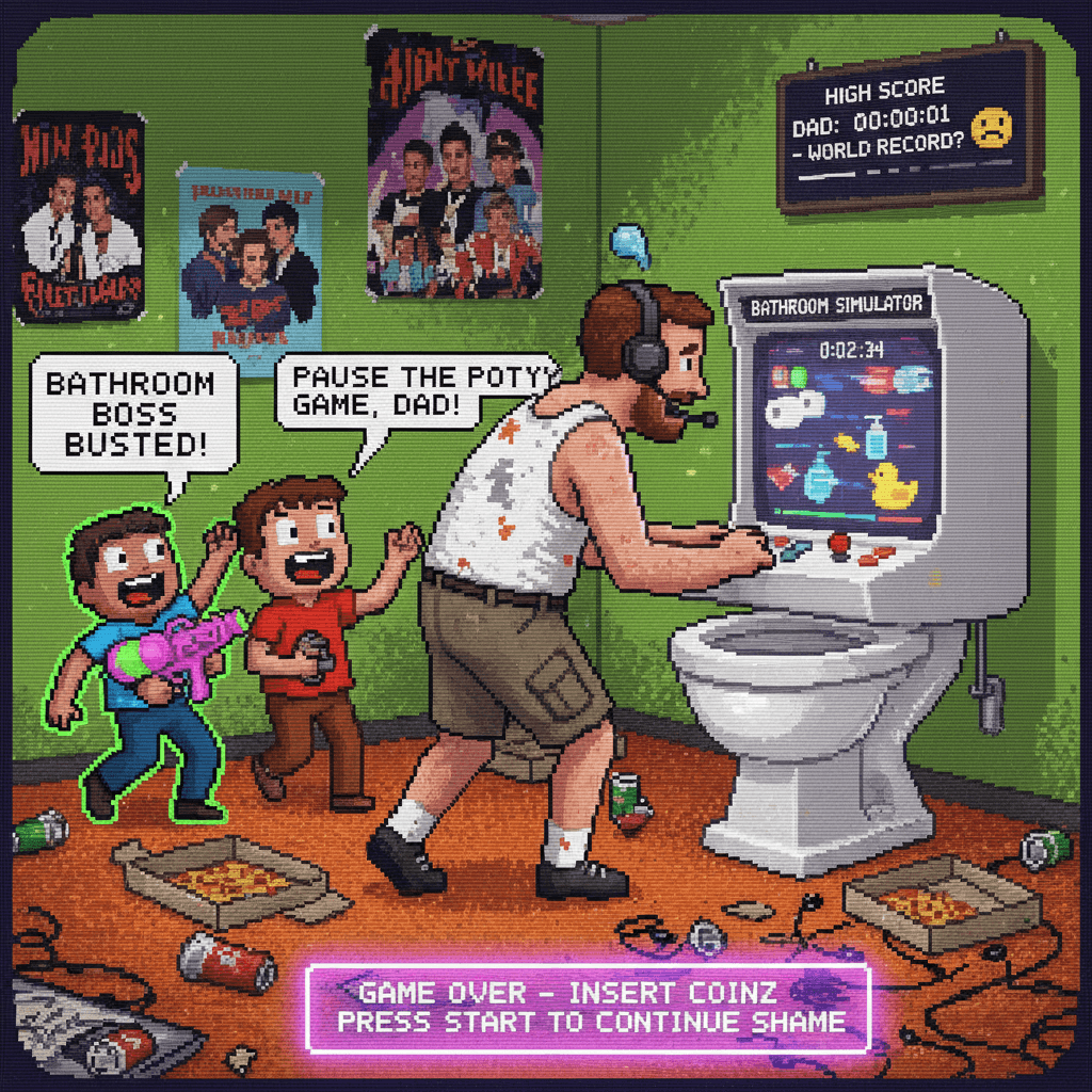 Dad speedruns bathroom simulator, gets caught by kids