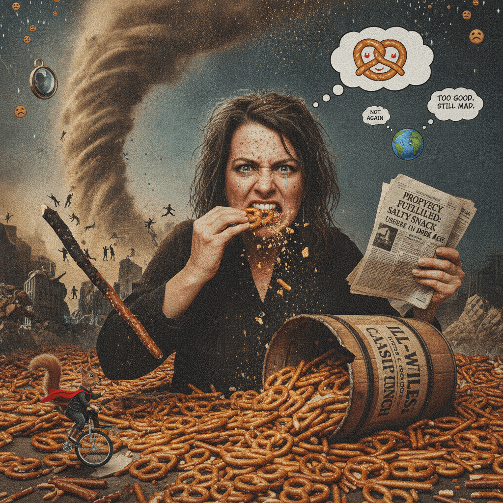 angry woman discovers pretzels, humanity remains doomed