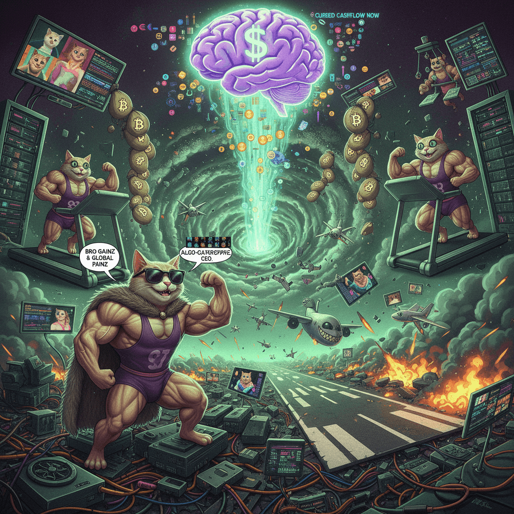 Cat bodybuilders somehow funding airplane disasters—peak algorithmic hellscape