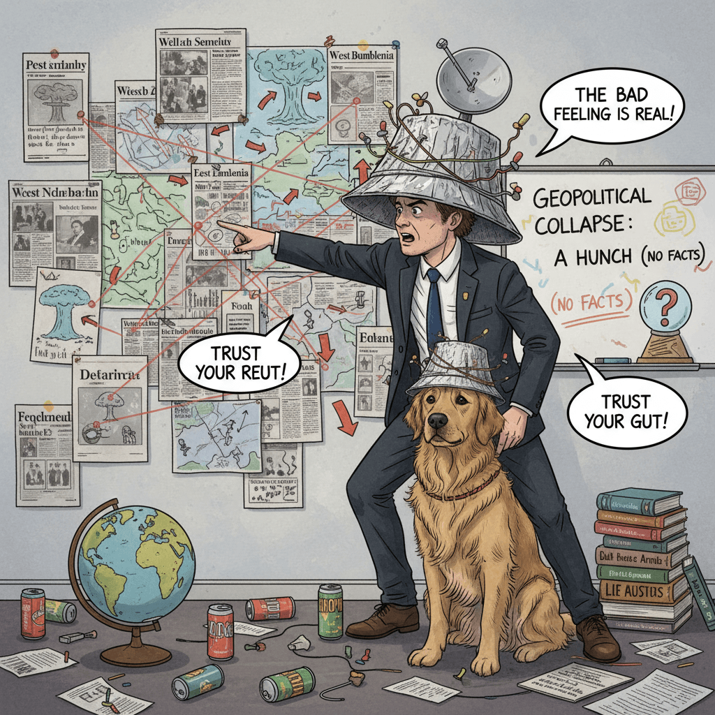 bro just has a hunch about geopolitical collapse, no evidence needed