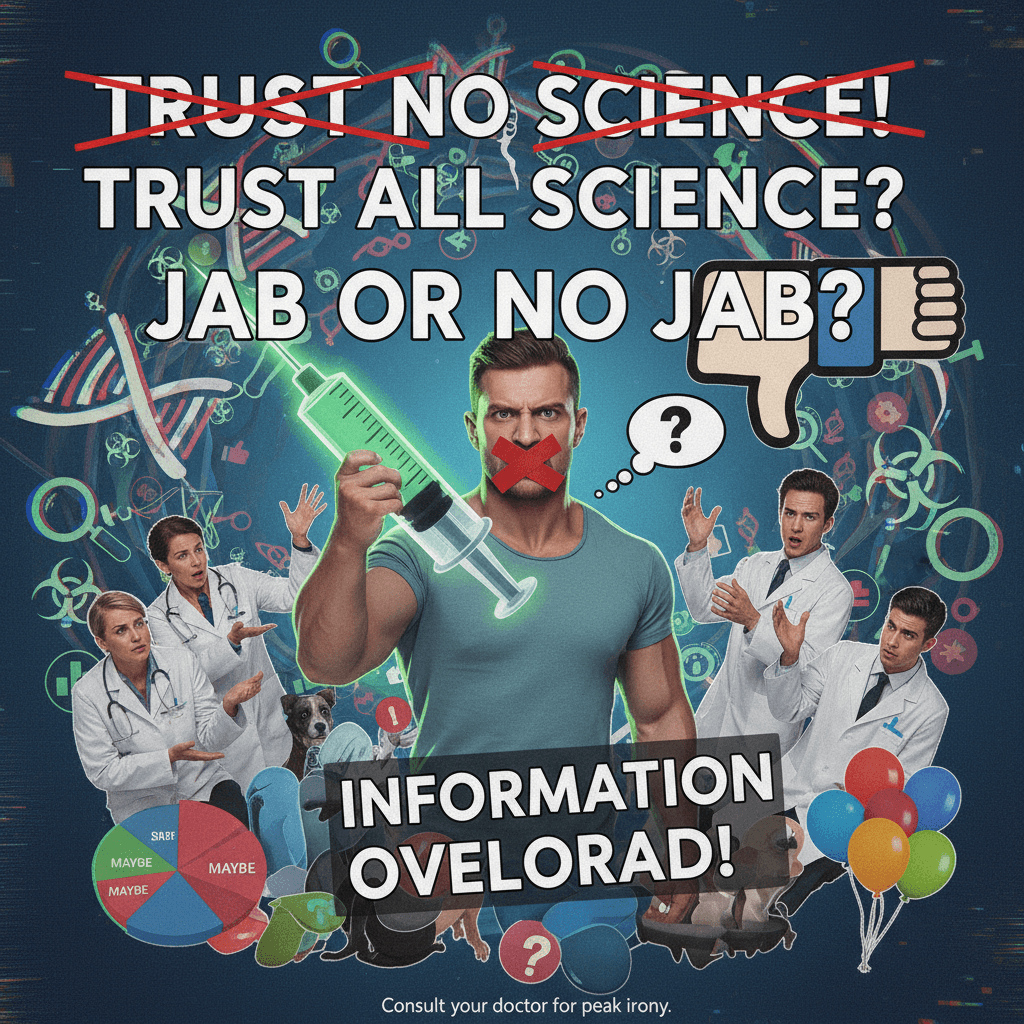 Pro-vax message wrapped in anti-vax visual language: peak confusion