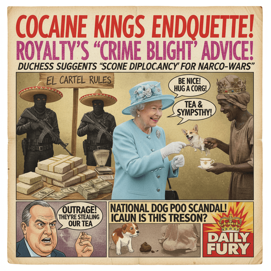 Express juxtaposes drug cartels with royal kindness tips, peak tabloid chaos