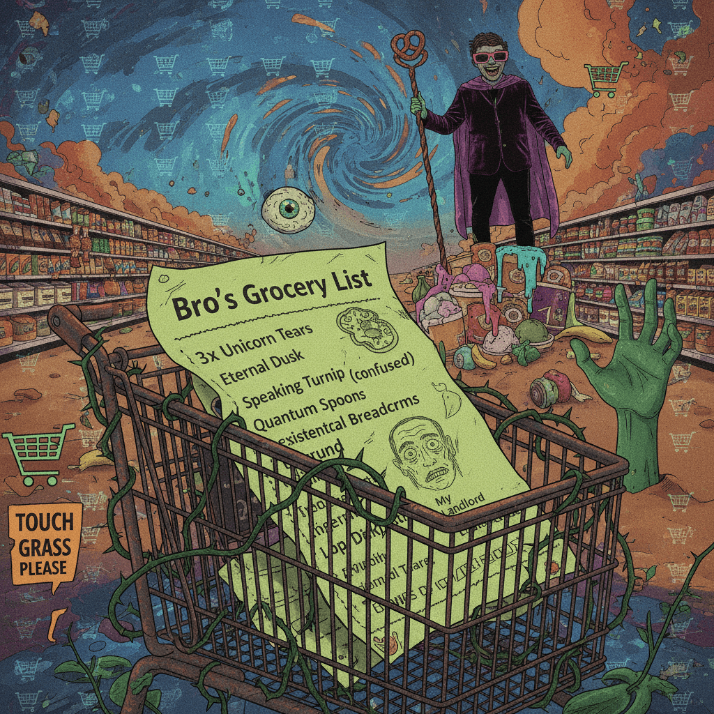 bro's grocery list is a fever dream and i can't unsee it