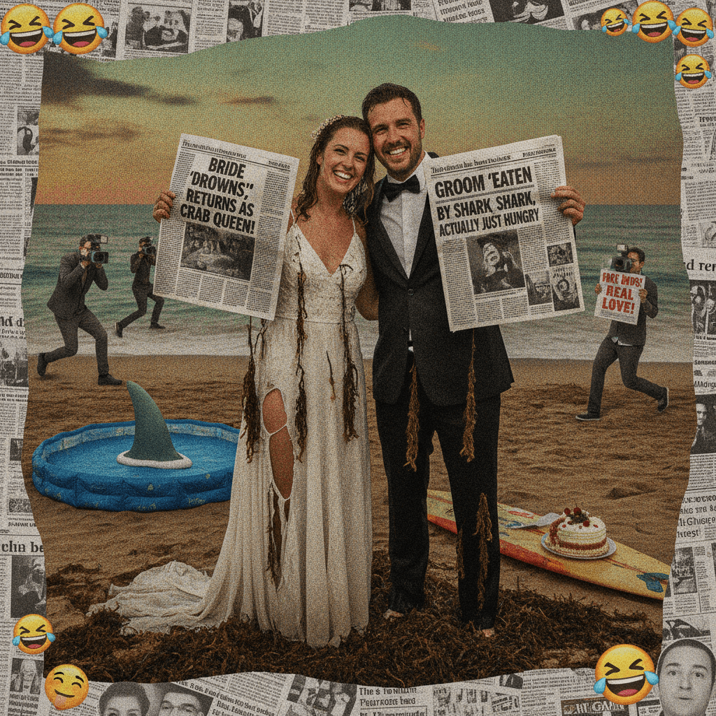 Nothing says newlywed bliss like fake drowning tabloid headlines