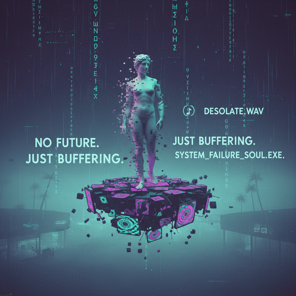 melancholic digital decay with teal-tinged existential dread