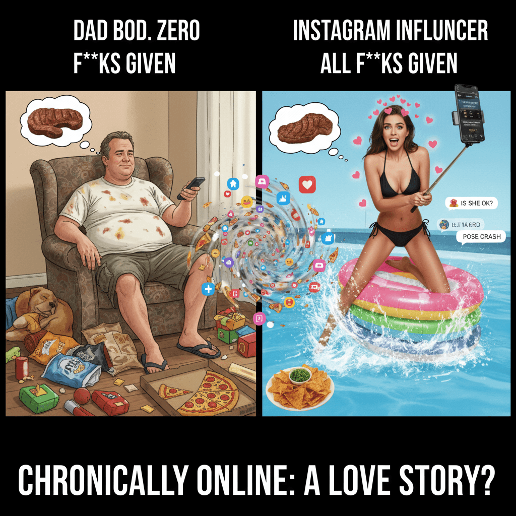 Dad bod energy meets Instagram desperation, absolute chaos